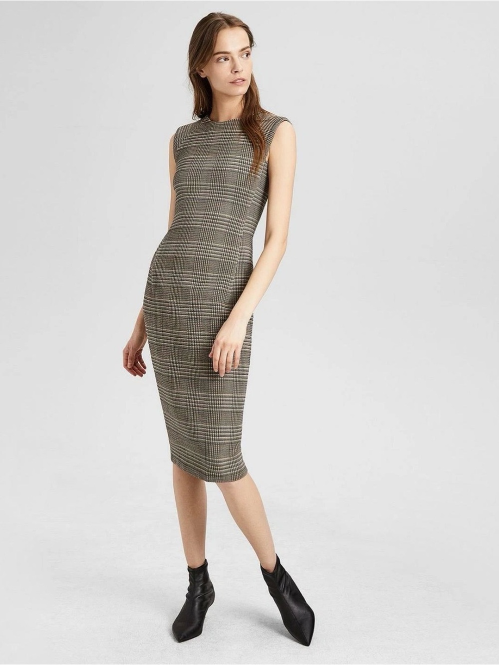Theory Plaid Wool Blend Structured Shift Dress Size 4